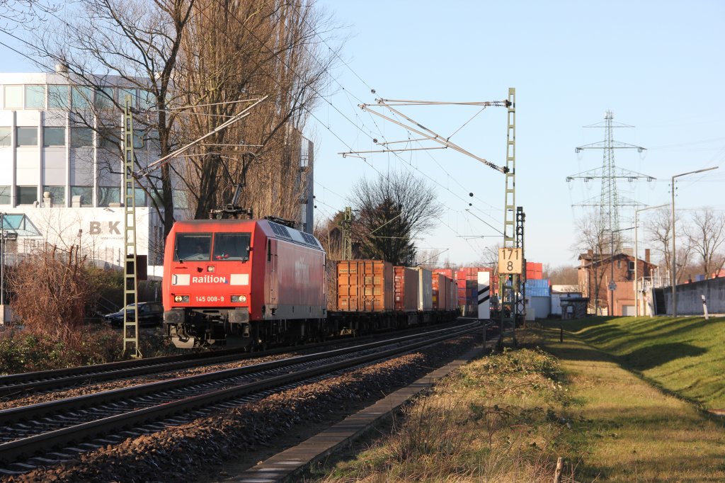 145 008 (Bruder von Bond ;) ) durchf�hrt am 14.01.2012 Hamburg Unterelbe mit einem Containerzug! 