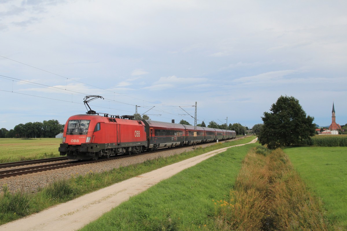 1116 042-1 nochmals mit einem  Railjet , diesmal am 15. August 2014 bei �bersee am Chiemsee.