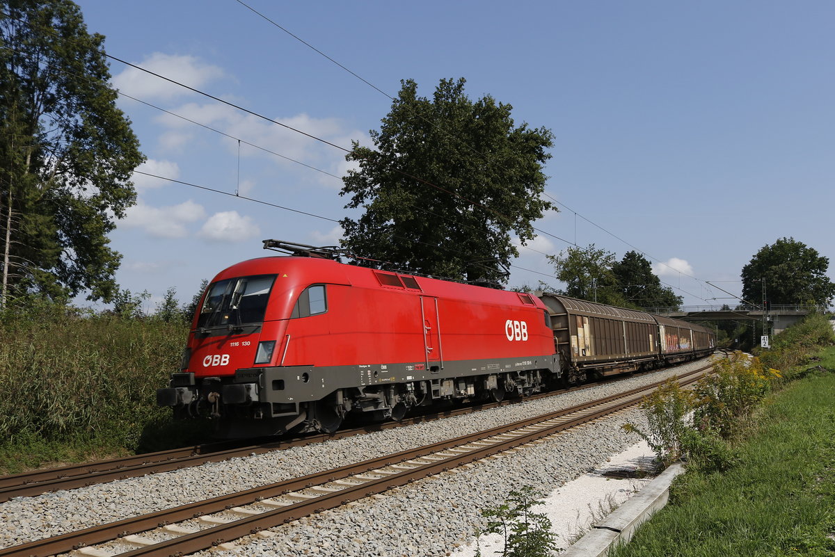 1116 130 mit einem G�terzug aus Salzburg kommend am 5. September 2018 bei Grabenst�tt.