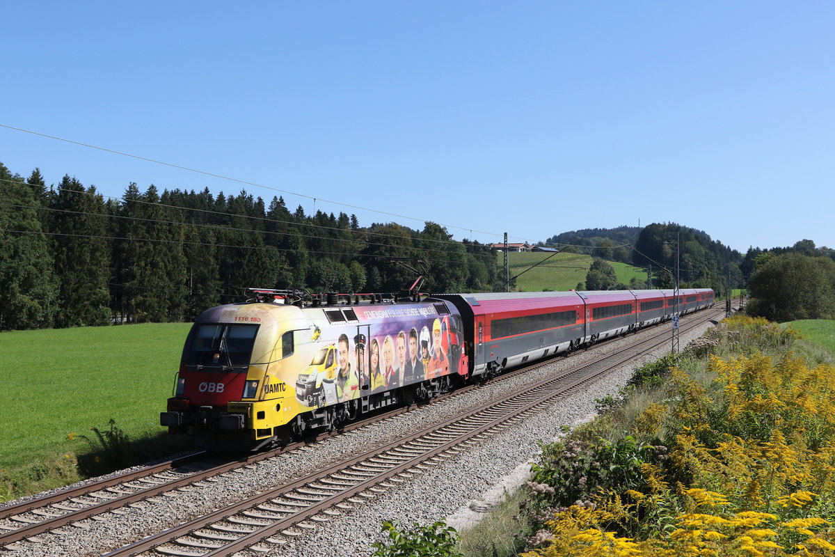 1116 153  �AMTC  mit einem Railjet aus Salzburg kommend am 9. September 2020 bei Grabenst�tt.
