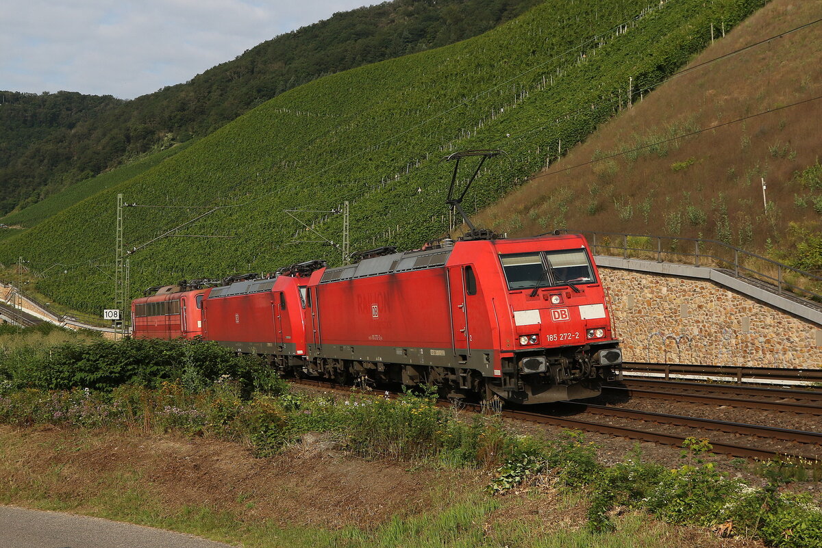185 272, 185 088 & 151 045 am 22. Juli 2021 bei Boppard am Rhein.
