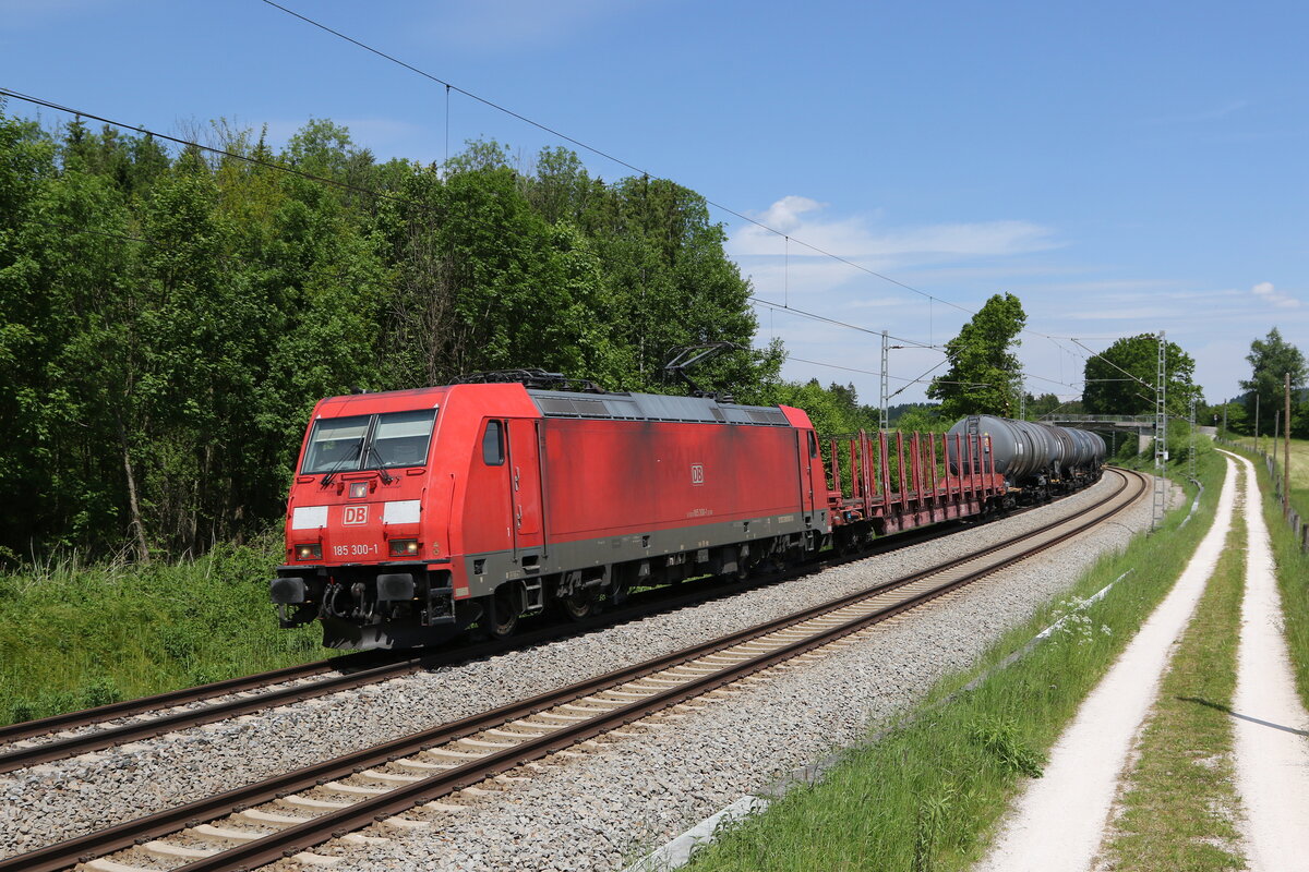 185 300 mit einem gemischten G�terzug aus Freilassing kommend am 2. Juni 2021 bei Grabenst�tt.