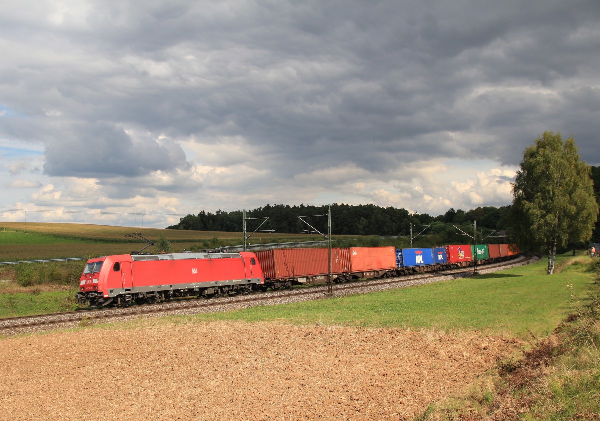185 363-9 mit einem Containerzug am 30. August 2014 bei Sinngr�n, in der N�he von Regensburg.