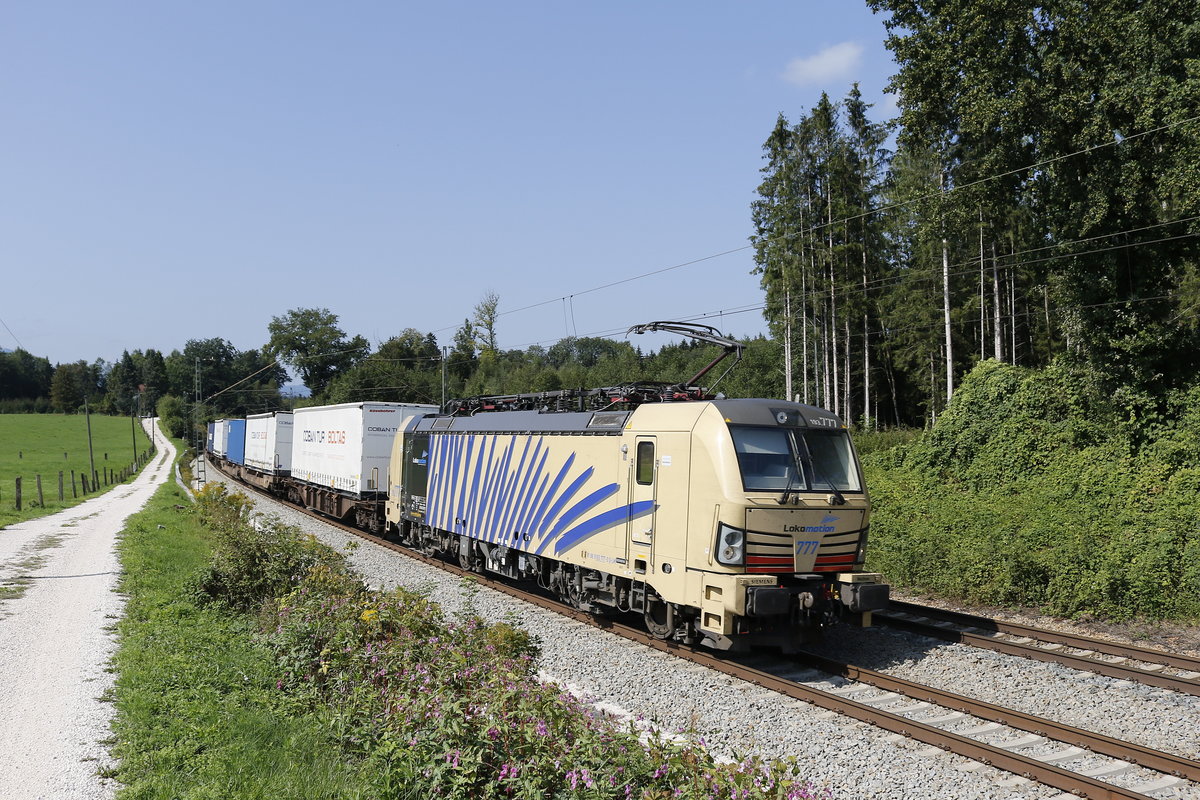 193 777 war am 5. September 2018 mit dem  Ekol-Zug  bei Grabenst�tt in Richtung Salzburg unterwegs.