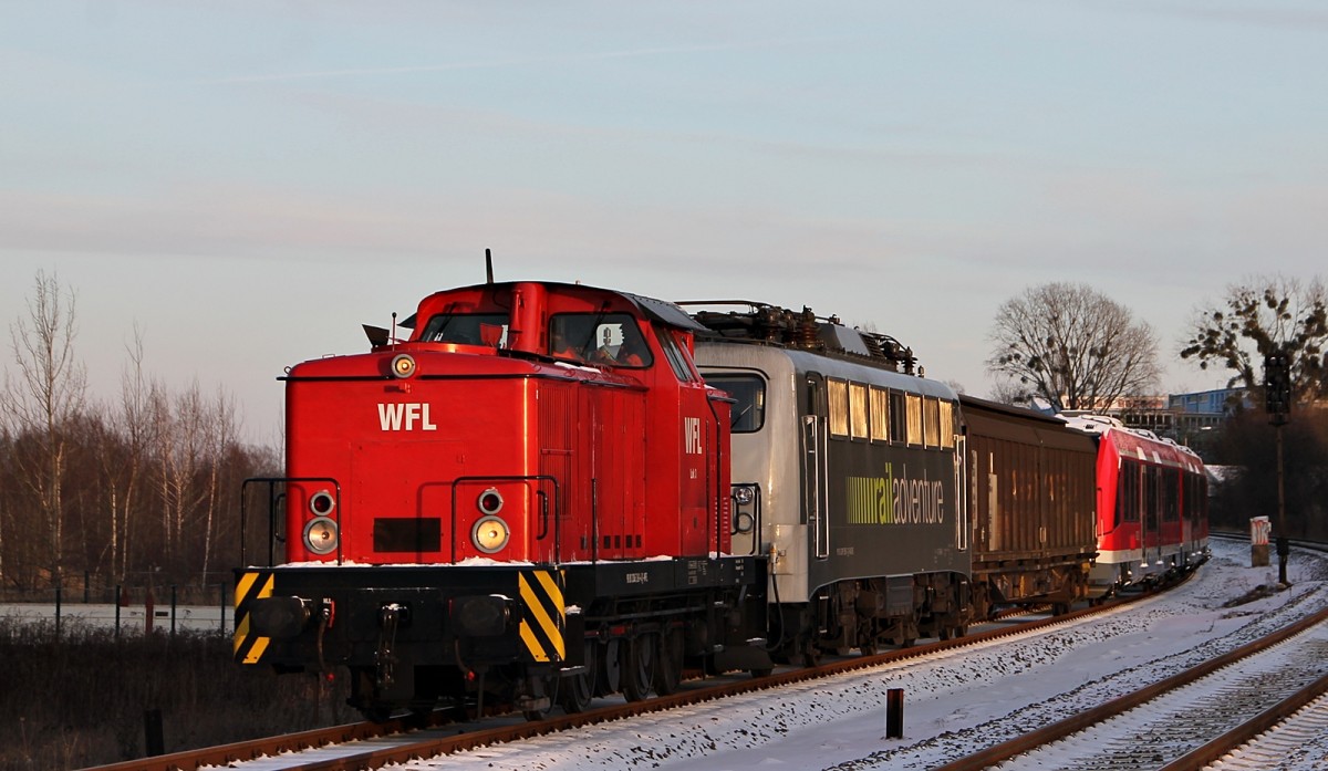 345 240 zieht 139 558 und 2 neue Lint Fahrzeuge vom IAB zum Bahnhof Neubranenburg am 23.01.2014!
