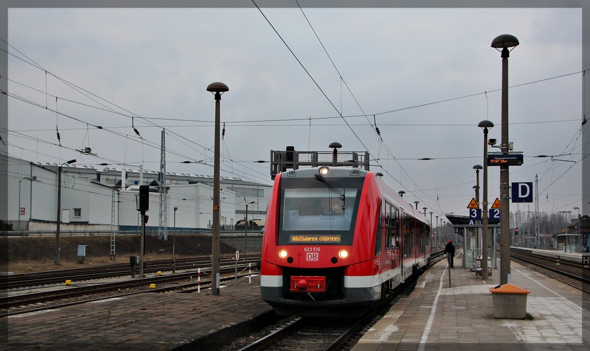 623 016 als Rangierfahrt in Waren an der Müritz am 10.03.2016