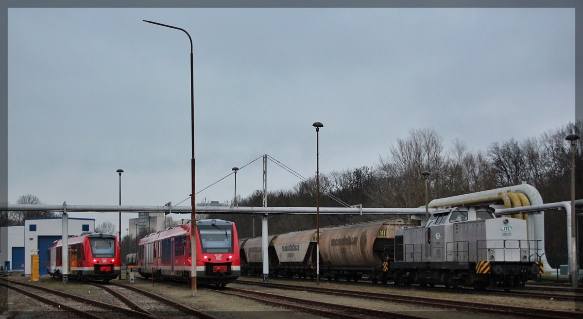 623 020 + 623 026 und 293.01 ( 293 512 ) abgestellt im IAB Neubrandenburg am 14.12.2015