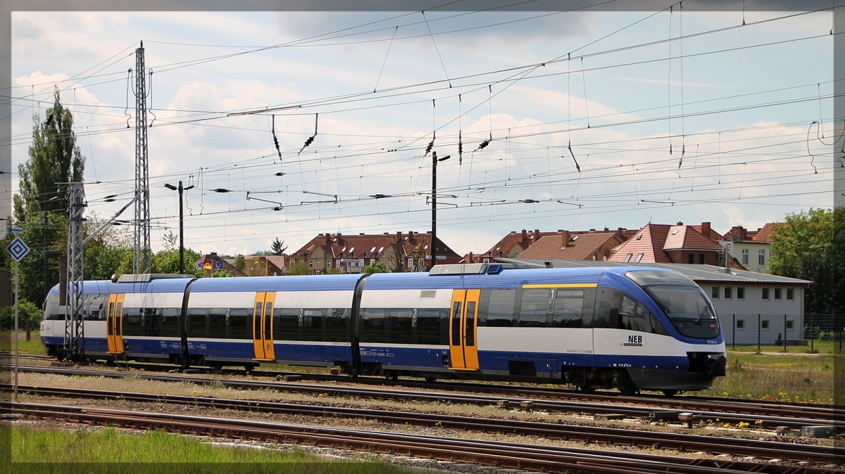 VT 0013 der ehemaligen Ostseelandverkehr GmbH und heutigen Niederbarnimer Eisenbahn in Neustrelitz am 13.05.2015