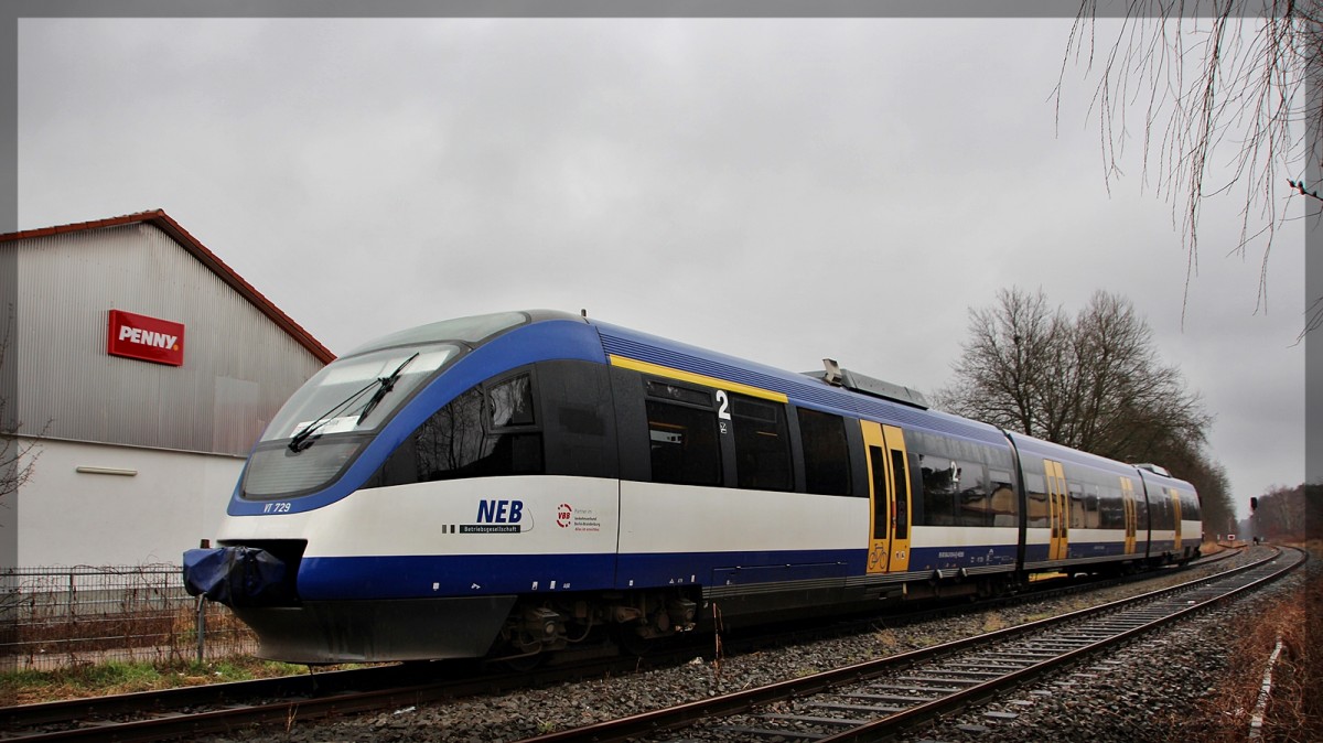 VT 729 der NEB bei seiner Pause in Templin Stadt am 06.03.2016