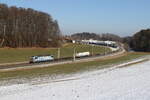 6193 111 von  SBB Cargo International  mit einem  KLV  aus Salzburg kommend am 19. Februar 2025 bei Axdorf im Chiemgau.